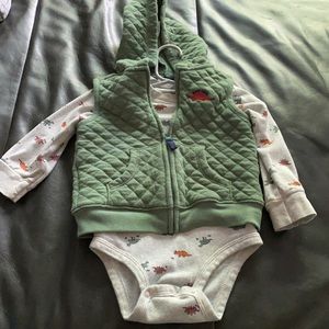 Toddler boy onesie long sleeve with vest hoodie. With dinosaurs